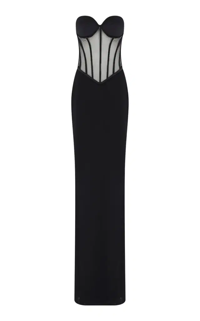 The New Arrivals Ilkyaz Ozel Tara Mesh-Detailed Silk-Satin Corseted Maxi Dress