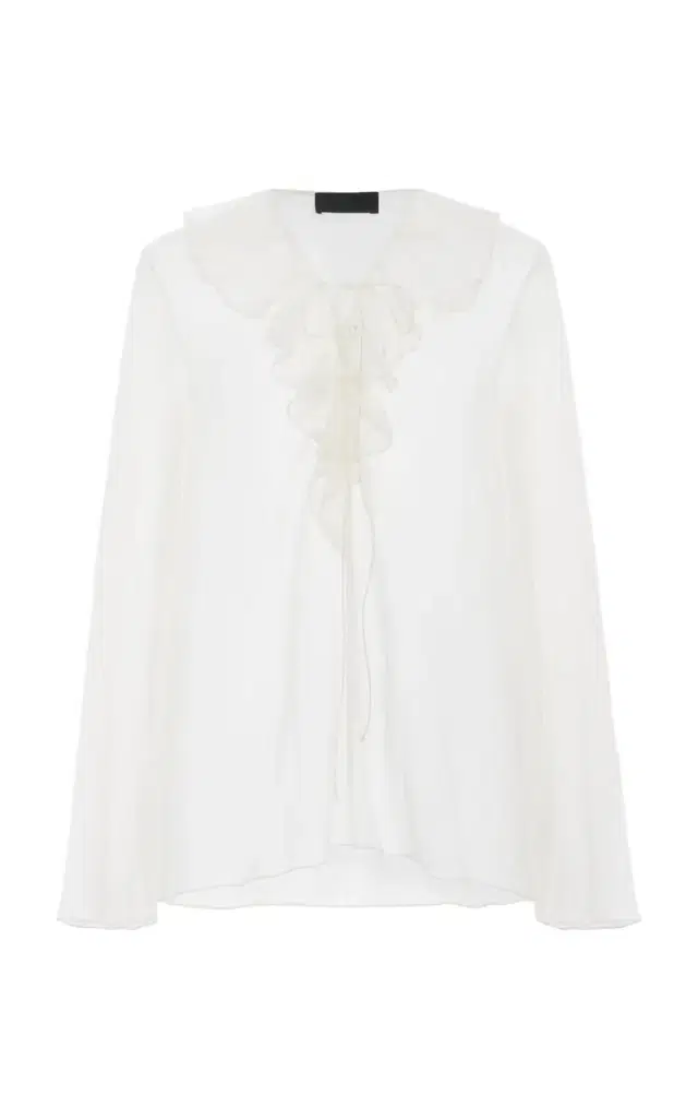 Gisella Ruffled Lace-Up Silk Top - Ivory