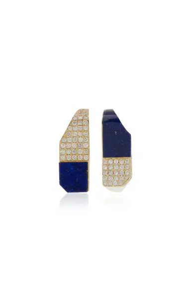 Yvonne Léon 9K Yellow Gold Checked Lapis And Diamond Hoop Earrings | Thumbnail 4
