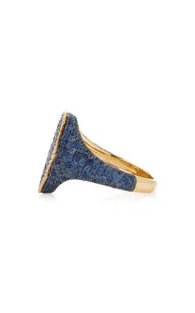 Yvonne Léon 9K Yellow Gold Blue Sapphire Blue Signet Ring | Thumbnail 5