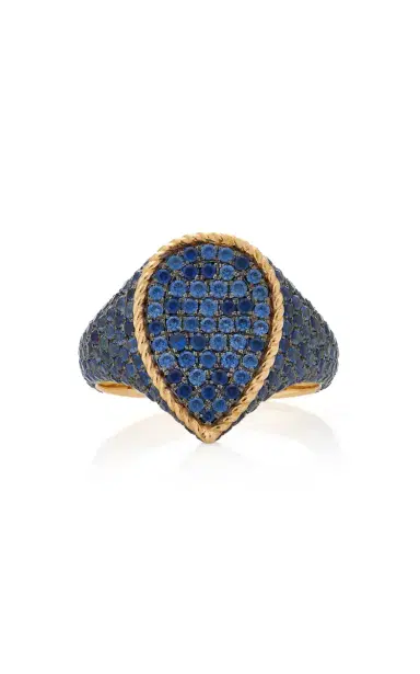 Yvonne Léon 9K Yellow Gold Blue Sapphire Blue Signet Ring | Thumbnail 7