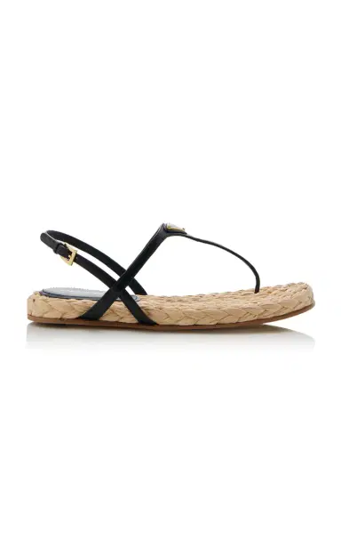 Prada Leather; Raffia Sandals | Thumbnail 1 Prada Leather; Raffia Sandals | Thumbnail 1