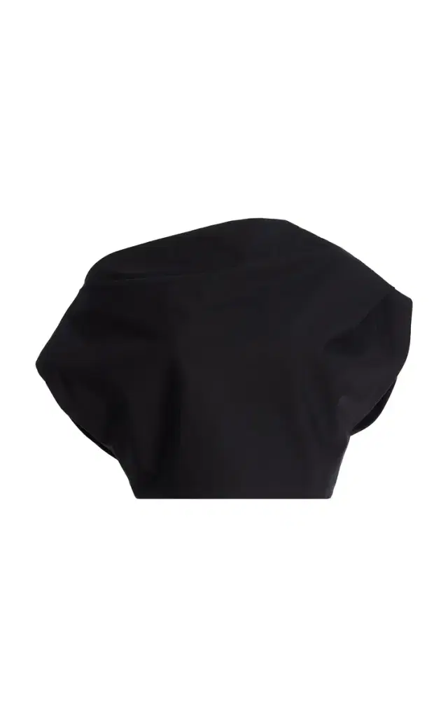 Brandon Maxwell Exclusive RIviera Asymmetric Draped Satin Cotton Crop Top