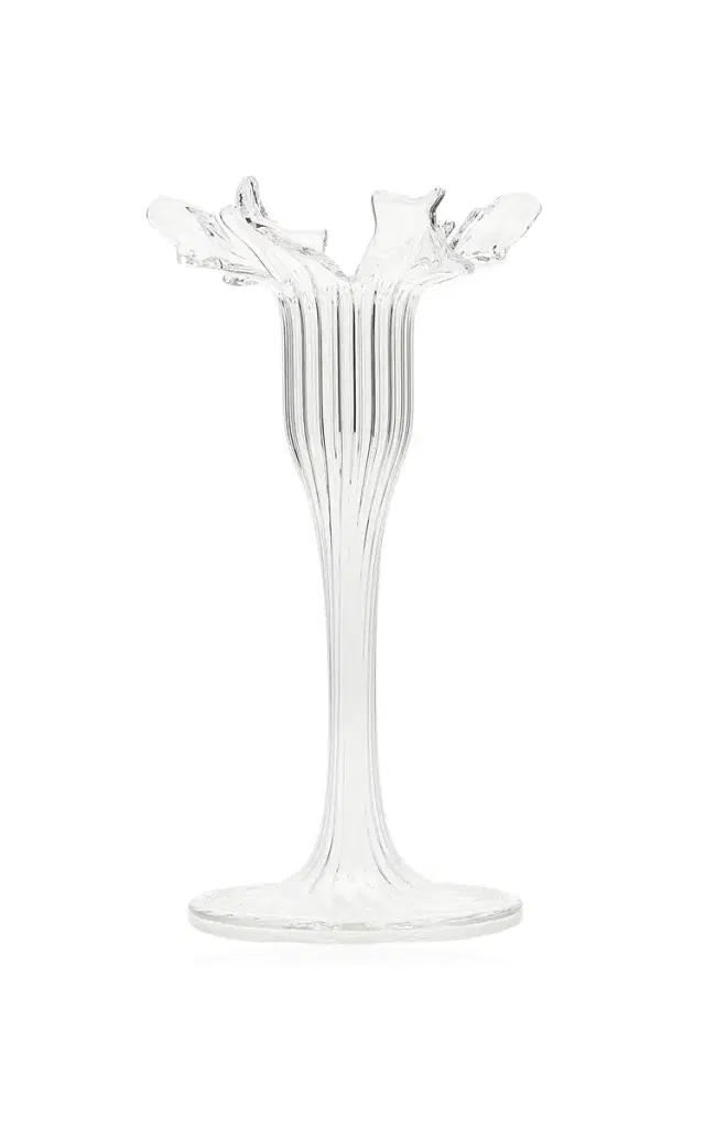 Small Floral Glass Candle Stick - Clear