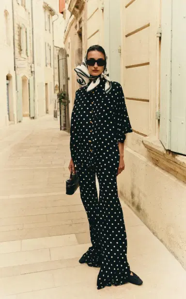FRANÇOISE Exclusive Catherine Polka-Dot Deadstock-Silk Flared Pants | Thumbnail 2 FRANÇOISE Exclusive Catherine Polka-Dot Deadstock-Silk Flared Pants | Thumbnail 2