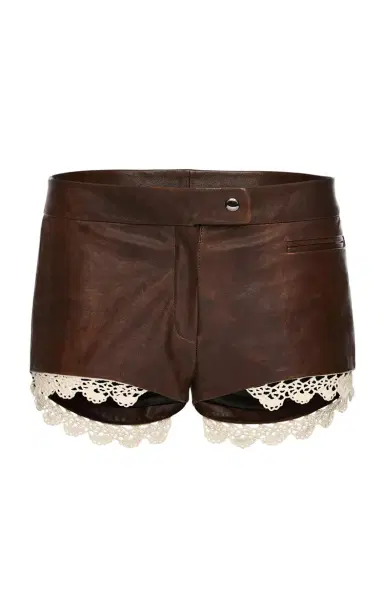 Magda Butrym Lace-Trimmed Leather Shorts | Thumbnail 1 Magda Butrym Lace-Trimmed Leather Shorts | Thumbnail 1