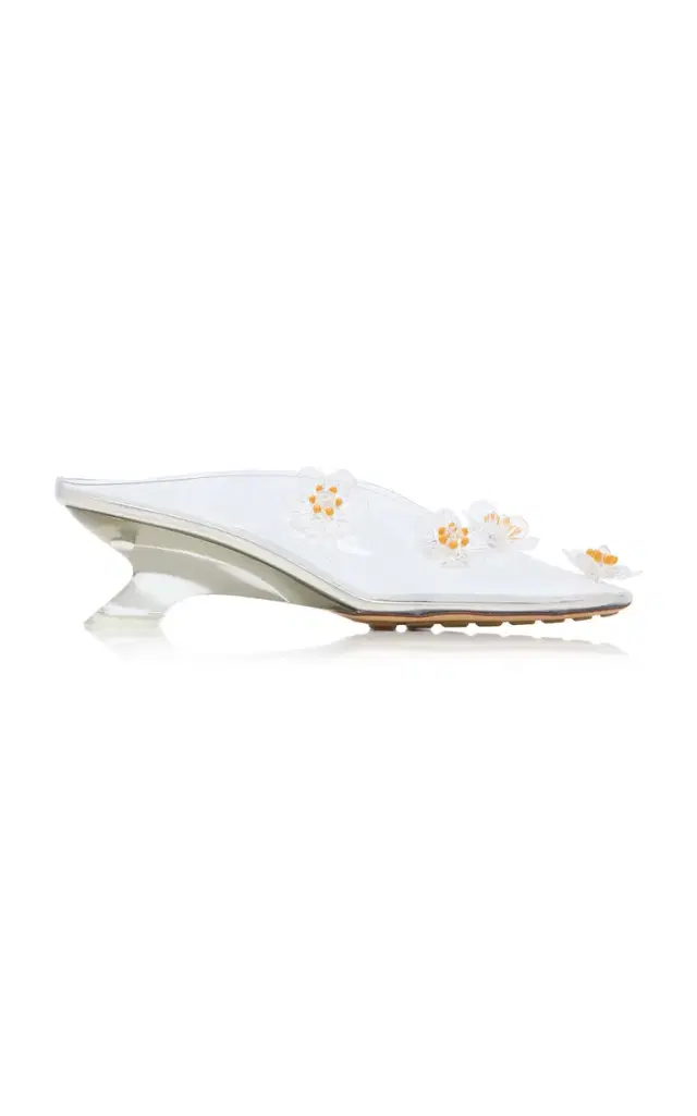 Floral-Appliquéd Plexi Mule Pumps