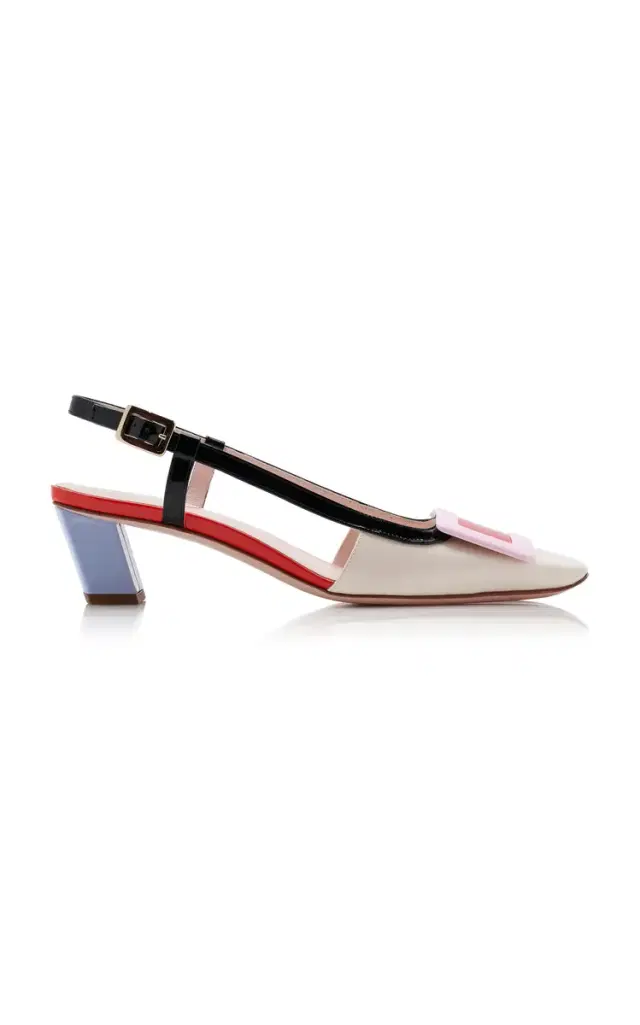 BV Buckle-Embellished Patent Leather Slingback Pumps