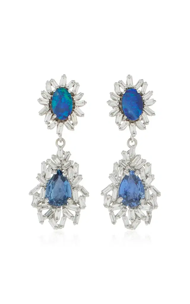 One Of A Kind Sapphire Opal Diamond Drop Earrings