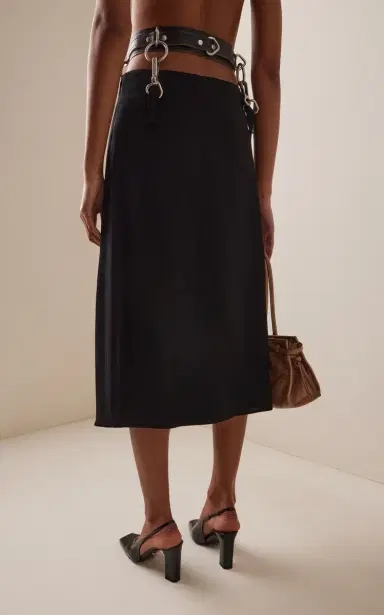 Prada Belt-Detailed Pleated Crepe-Cady Midi Skirt | Thumbnail 4