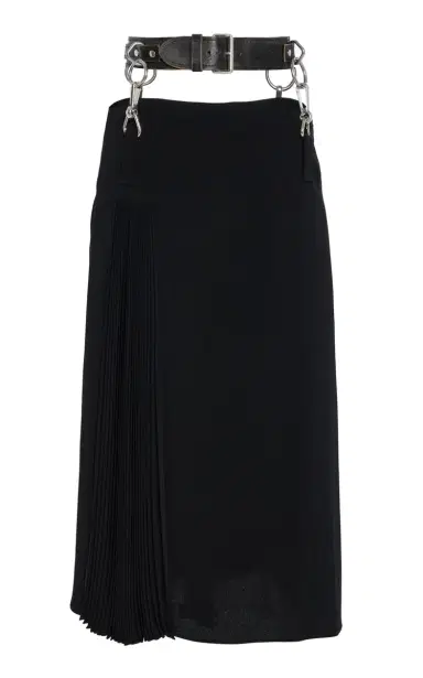 Prada Belt-Detailed Pleated Crepe-Cady Midi Skirt | Thumbnail 1