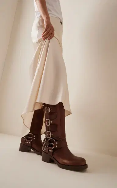 Miu Miu Stivali Buckle-Detailed Leather Knee Boots | Thumbnail 3 Miu Miu Stivali Buckle-Detailed Leather Knee Boots | Thumbnail 3