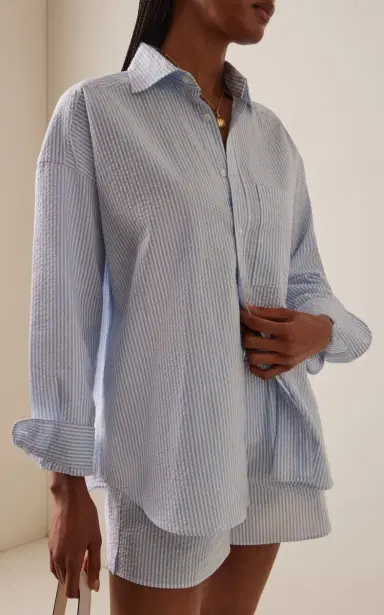 With Nothing Underneath Exclusive The Weekend Striped Cotton-Seersucker Shirt | Thumbnail 10 With Nothing Underneath Exclusive The Weekend Striped Cotton-Seersucker Shirt | Thumbnail 10