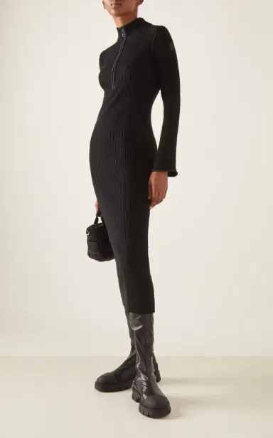 Moncler Half-Zip Knit Crepe Midi Dress | Thumbnail 2