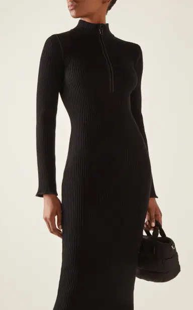 Moncler Half-Zip Knit Crepe Midi Dress | Thumbnail 3