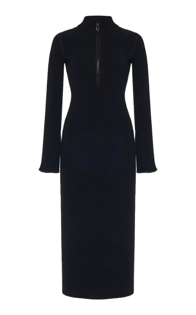 Moncler Half-Zip Knit Crepe Midi Dress