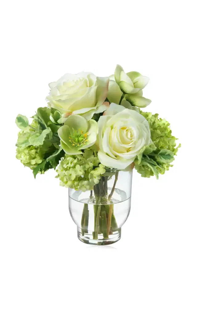 Faux Hellebores; Roses and Snowball Bouquet - Lime Green