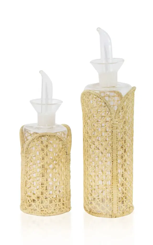 Moda Domus Raffia-Lined Glass Oil and Vinegar Set - Neutral