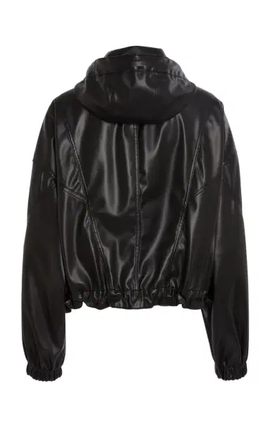 Stella McCartney Hooded Altermat Vegan Leather Bomber Jacket - Black | Thumbnail 3