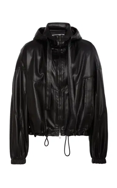 Stella McCartney Hooded Altermat Vegan Leather Bomber Jacket - Black | Thumbnail 1
