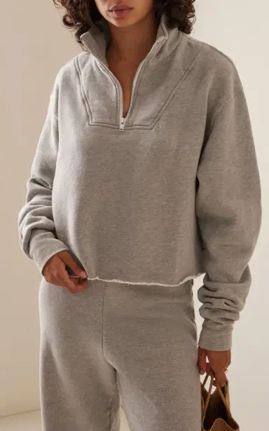 Les Tien Haley Cropped Half-Zip Cotton Sweatshirt | Thumbnail 2 Les Tien Haley Cropped Half-Zip Cotton Sweatshirt | Thumbnail 2