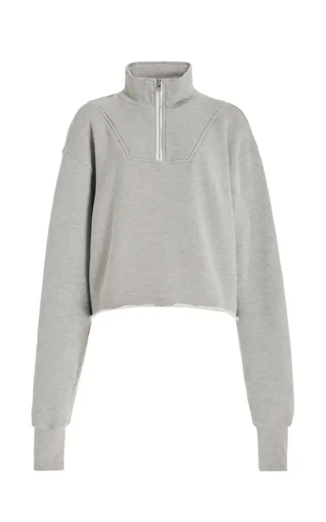 Les Tien Haley Cropped Half-Zip Cotton Sweatshirt