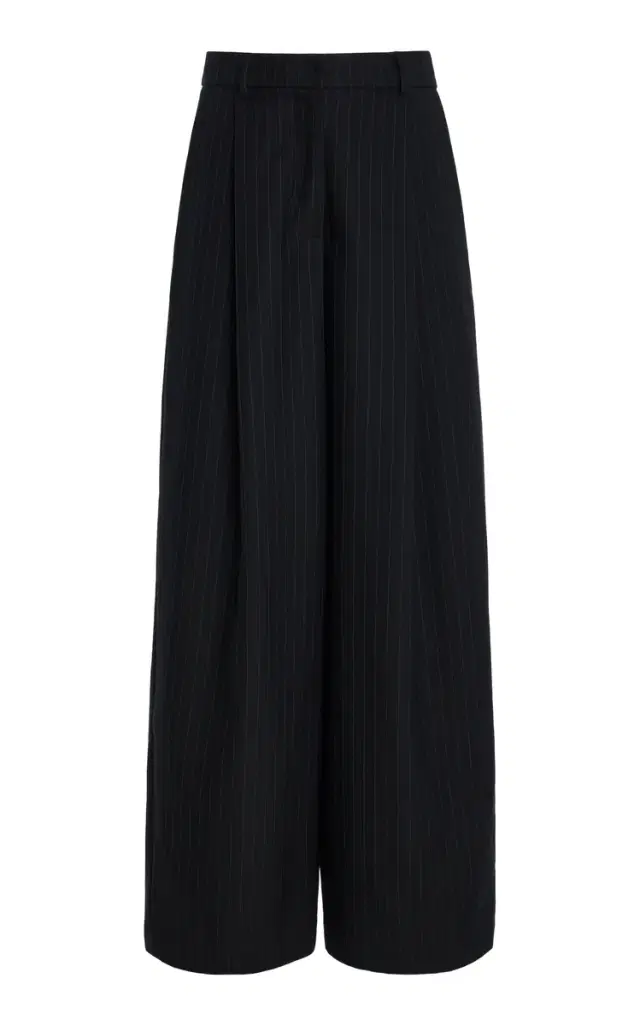 SLOAN Pleated Pinstriped Wool Wide-Leg Trousers