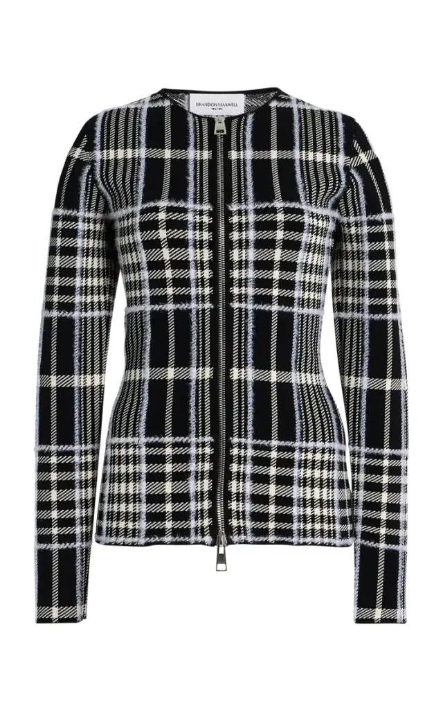 Brandon Maxwell The Greer Plaid-Jacquard Cardigan