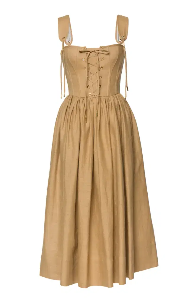 Lena Hoschek Giuseppina Lace-Up Linen Midi Dress