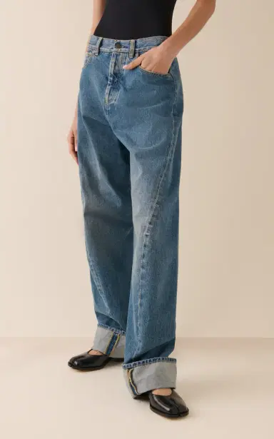 Maison Margiela Oversized High-Rise Cotton Wide-Leg Jeans - Medium Wash | Thumbnail 3