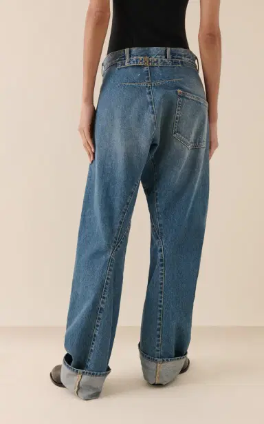 Maison Margiela Oversized High-Rise Cotton Wide-Leg Jeans - Medium Wash | Thumbnail 4