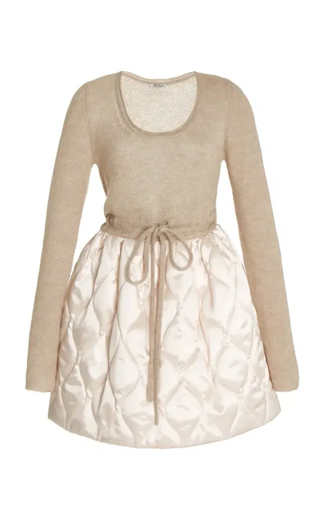 Miu Miu Quilted Nylon and Mohair-Blend Mini Dress