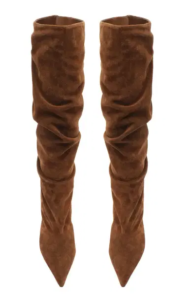 Alexandre Birman Tati Scrunched Suede Knee Boots - Brown - US 8.5 | Thumbnail 25