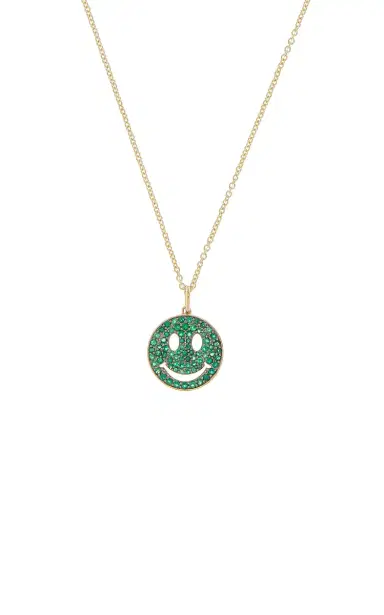 Sydney Evan Medium Pave Happy Face Charm On Chain 18 Medium Tiffany | Thumbnail 3 Sydney Evan Medium Pave Happy Face Charm On Chain 18 Medium Tiffany | Thumbnail 3