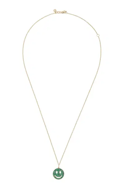 Sydney Evan Medium Pave Happy Face Charm On Chain 18 Medium Tiffany | Thumbnail 4 Sydney Evan Medium Pave Happy Face Charm On Chain 18 Medium Tiffany | Thumbnail 4