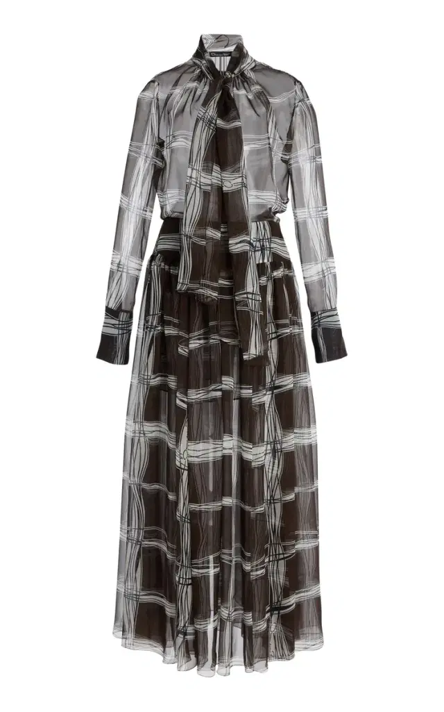 Oscar de la Renta Silk Chiffon Maxi Shirt Dress