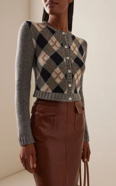 Prada Argyle Wool Cardigan - Grey | Thumbnail 11 Prada Argyle Wool Cardigan - Grey | Thumbnail 11