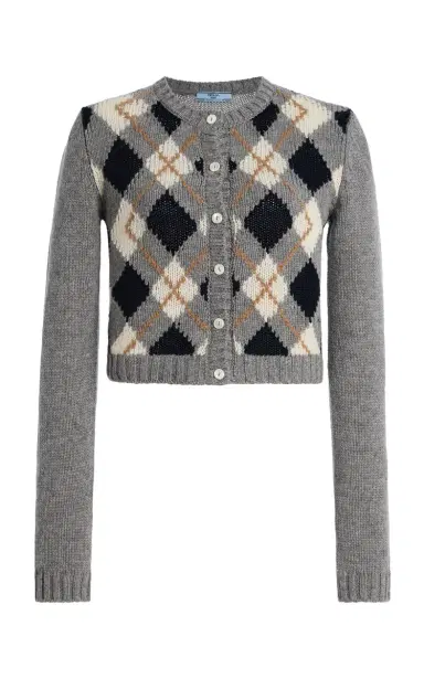 Prada Argyle Wool Cardigan - Grey | Thumbnail 1 Prada Argyle Wool Cardigan - Grey | Thumbnail 1