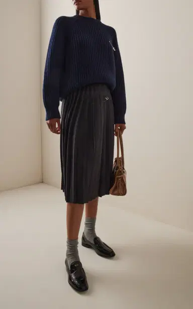 Prada Pleated Wool-Flannel Midi Skirt | Thumbnail 2