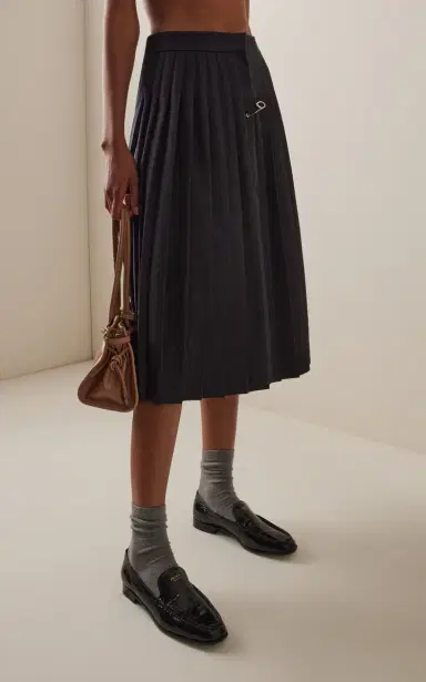 Prada Pleated Wool-Flannel Midi Skirt | Thumbnail 3
