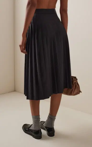 Prada Pleated Wool-Flannel Midi Skirt | Thumbnail 4