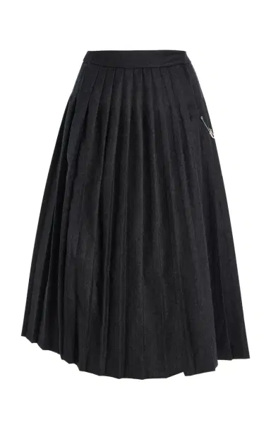 Prada Pleated Wool-Flannel Midi Skirt | Thumbnail 6