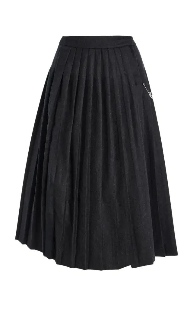 Pleated Wool-Flannel Midi Skirt
