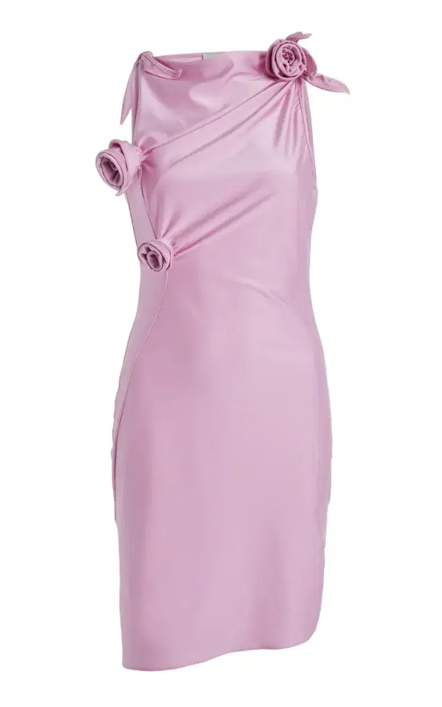 Asymmetric Flower Mini Dress - Light Pink