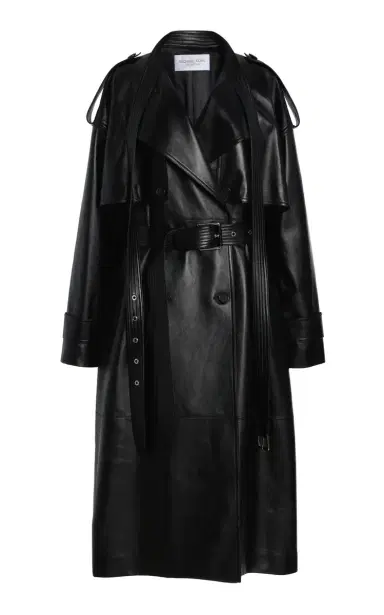 Michael Kors Collection Scarf-Detailed Leather Trench Coat | Thumbnail 22