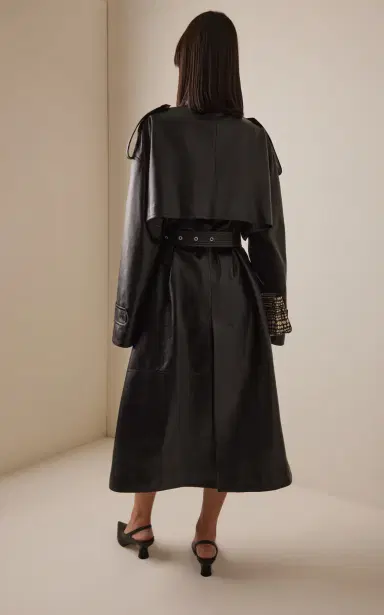 Michael Kors Collection Scarf-Detailed Leather Trench Coat | Thumbnail 4