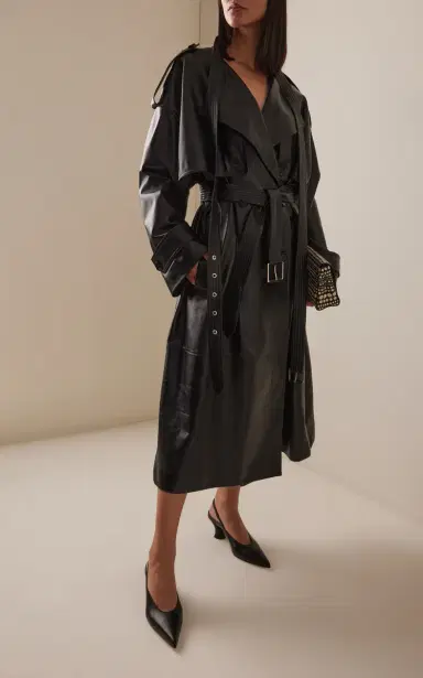 Michael Kors Collection Scarf-Detailed Leather Trench Coat | Thumbnail 7
