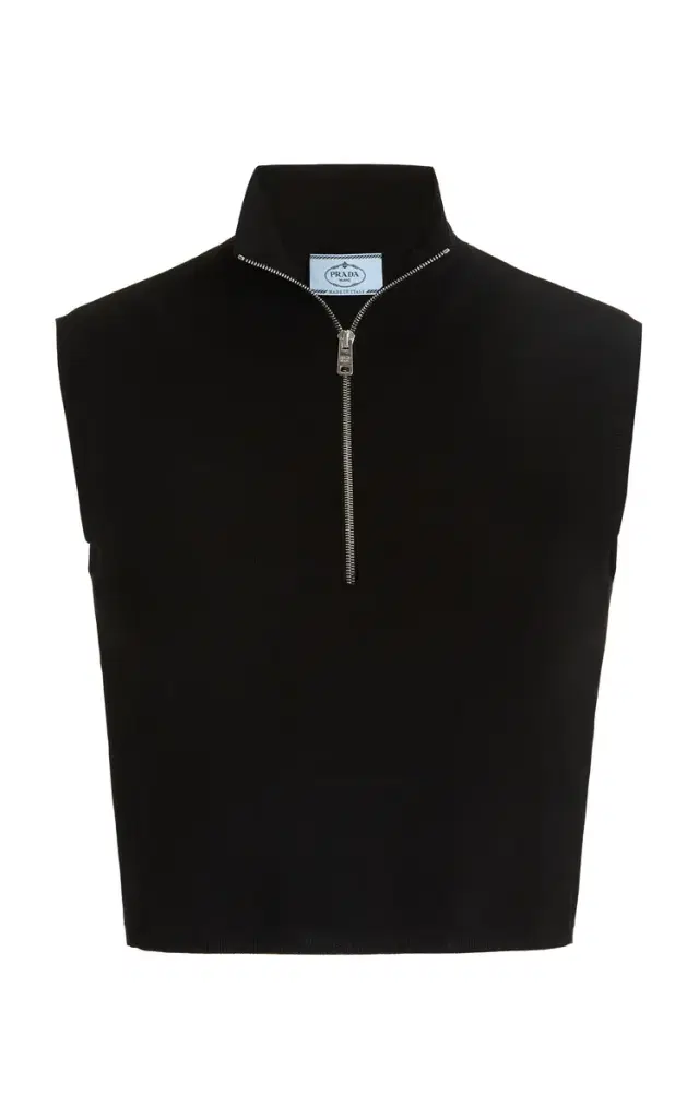 Prada Logo-Detailed Ribbed Jersey Turtleneck Crop Top