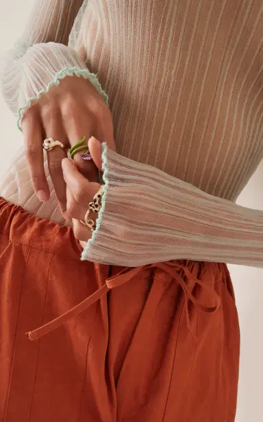 Bea Bongiasca 9K Yellow Gold Chunky Wave Polka Dots Ring In White | Thumbnail 2 Bea Bongiasca 9K Yellow Gold Chunky Wave Polka Dots Ring In White | Thumbnail 2