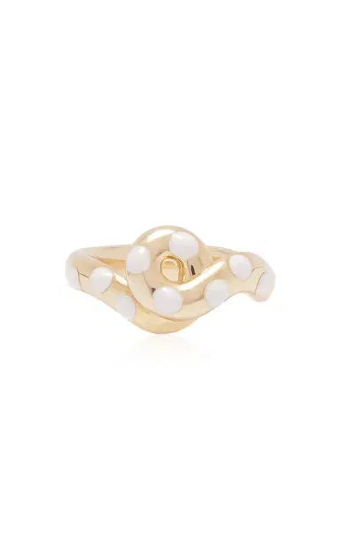 Bea Bongiasca 9K Yellow Gold Chunky Wave Polka Dots Ring In White | Thumbnail 1 Bea Bongiasca 9K Yellow Gold Chunky Wave Polka Dots Ring In White | Thumbnail 1